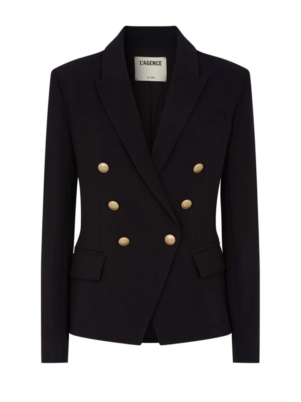 L'Agence Kenzie Black Double-Breasted Blazer Jacket Gold Buttons Size 8